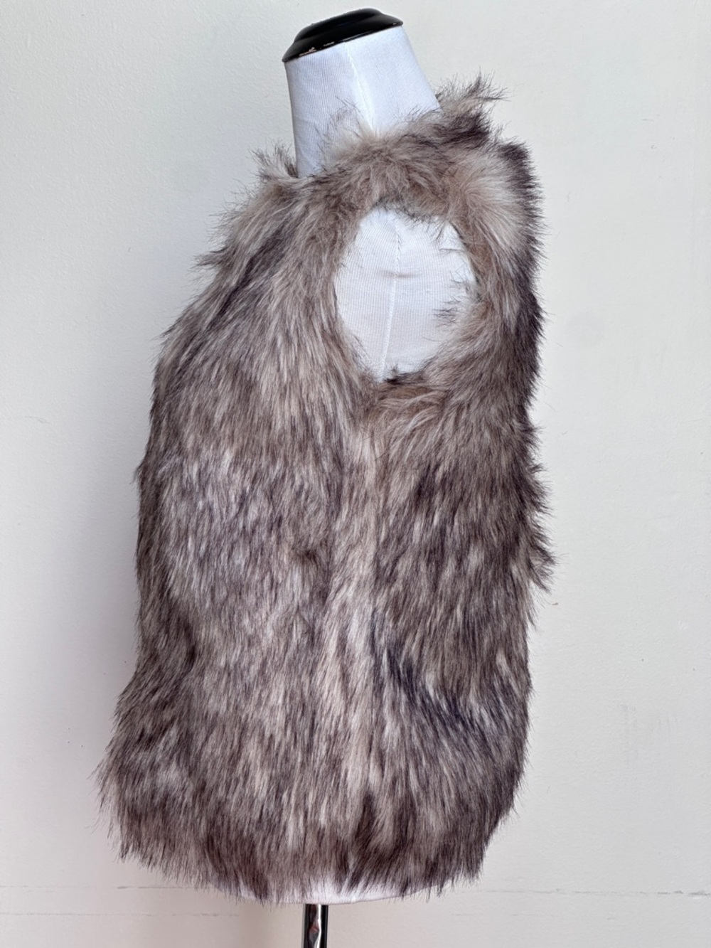 Gap Kids Faux Fur Vest Brown Gray Textured Open Front XL (12-13) - Picture 3 of 7